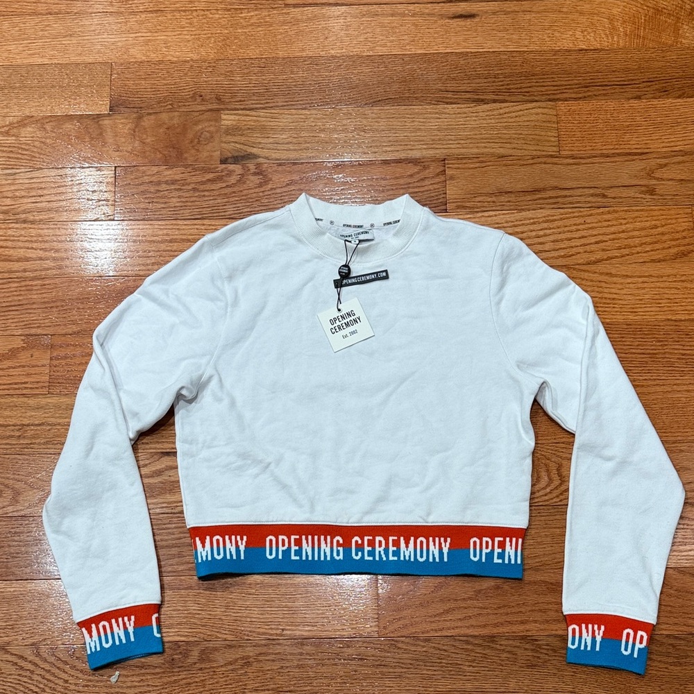 Opening Ceremony White Sweater with Red and Blue Trim